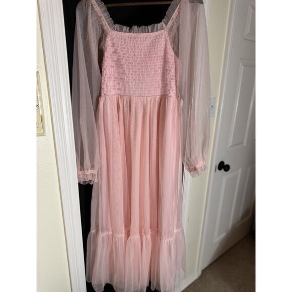 Listicle Ditzy Prairie puff Sleeve Maxi tiered tulle barbie fairy ethereal S - Picture 6 of 11